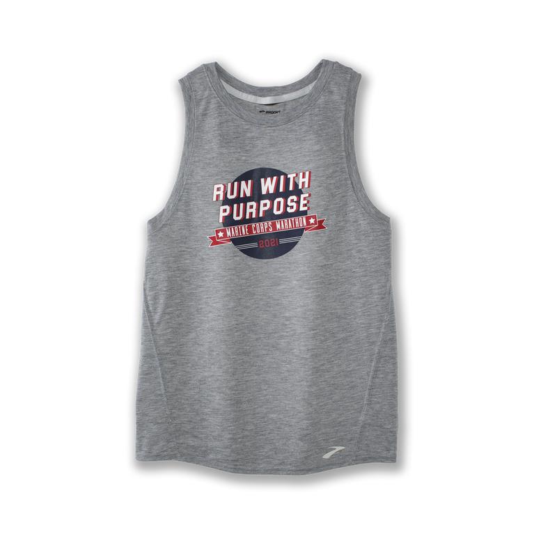 Brooks DISTANCE GRAPHIC Running Tank Top Womens Canada - Heather Ash/Purpose/Grey (BXQ954810)